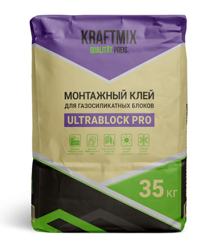Монтажный клей для газопенобетонных блоков Ultrablock Pro, 35 кг, Крафтмикс